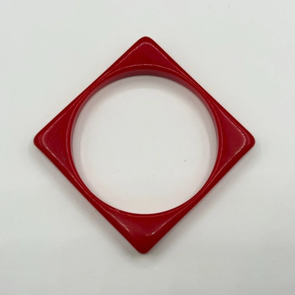 Red Geometric Square Lucite Bangle Bracelet Chunky Statement Retro Boho Gift